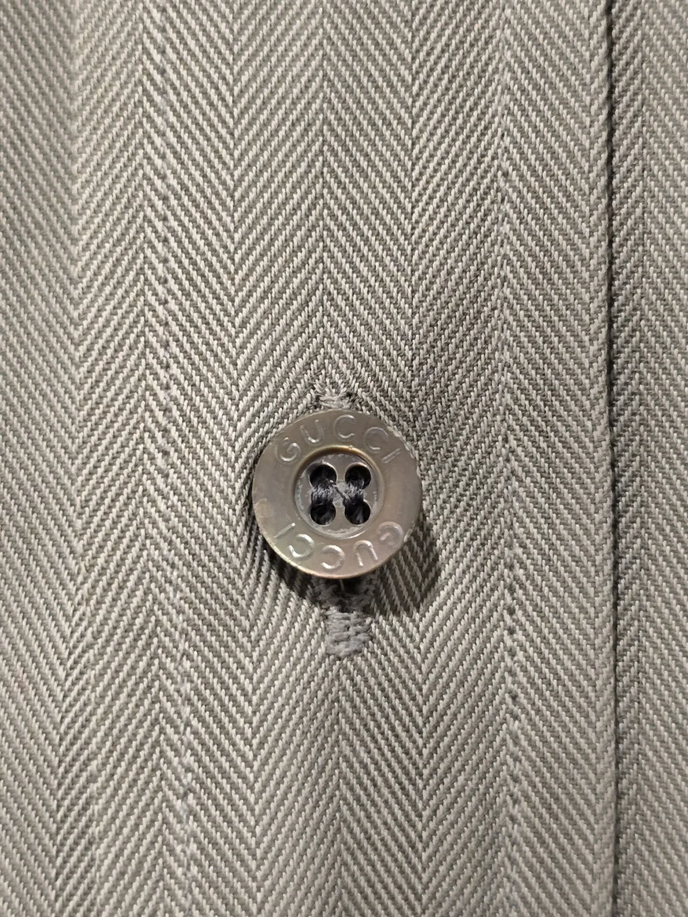 Gucci Men's Light Gray Herringbone French Cuff Dress Shirt